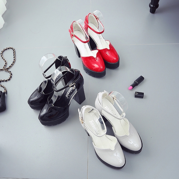 Дамски елегантни обувки с висок ток и каишки в три цвята