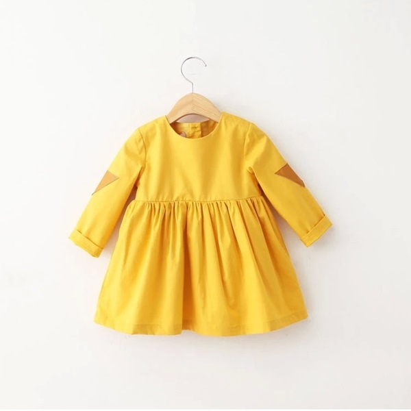 Детска жълта лятна разкроена памучна рокля за момичета