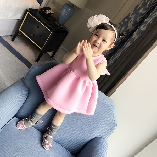 Παιδικό ροζ σύντομο καλοκαιρινό φόρεμα με φτερά