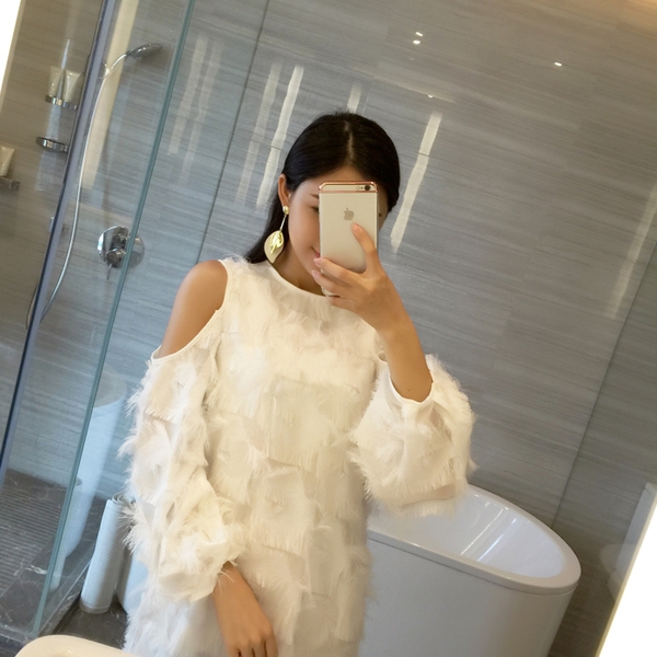 λευκό σύντομη άνοιξη και το καλοκαίρι φόρεμα σιφόν γυναικών και βελούδο