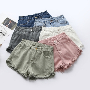 Дамски къси летни цветни дънкови панталони 