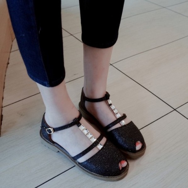 Дамски ниски велурени сандали с камъни: Розови, Черни, Бежови