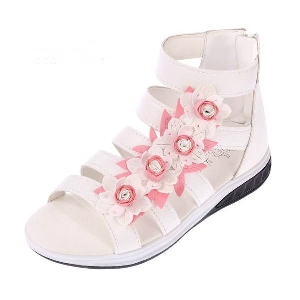 Детски летни римски сандали за момичета - бял и розов модел