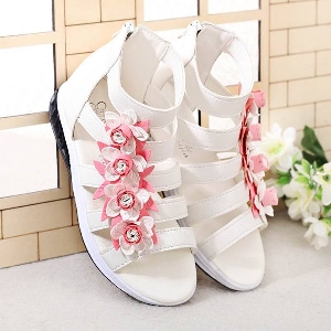 Детски летни римски сандали за момичета - бял и розов модел