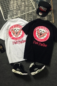 Дамски памучни тениски с къс ръкав с пинко розовата пантера: Бяла и Черна