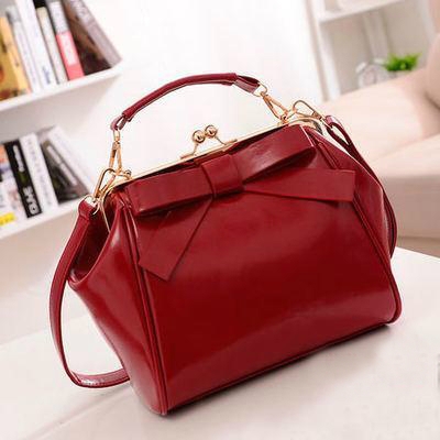 Модна дамска малка чанта с панделка с дълга дръжка: Розова Лилава Бежова Черна Червена