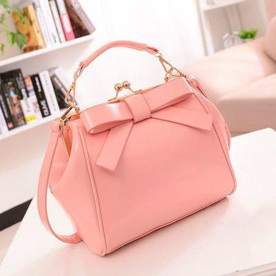 Модна дамска малка чанта с панделка с дълга дръжка: Розова Лилава Бежова Черна Червена