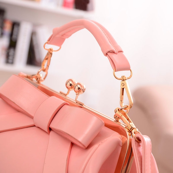 Модна дамска малка чанта с панделка с дълга дръжка: Розова Лилава Бежова Черна Червена