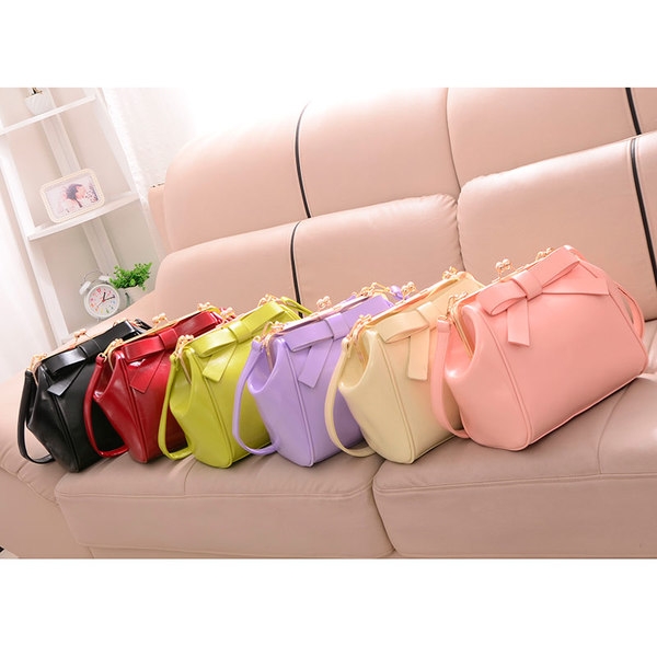 Модна дамска малка чанта с панделка с дълга дръжка: Розова Лилава Бежова Черна Червена