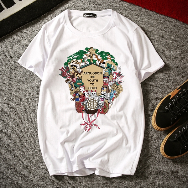 Мъжки летни тениски с интересни изборажения в сив, черен, зелен бял цвят 