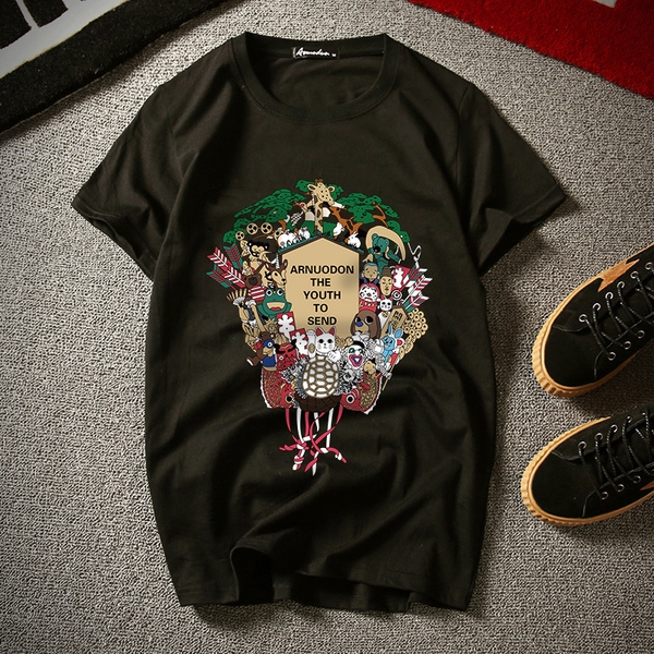 Мъжки летни тениски с интересни изборажения в сив, черен, зелен бял цвят 