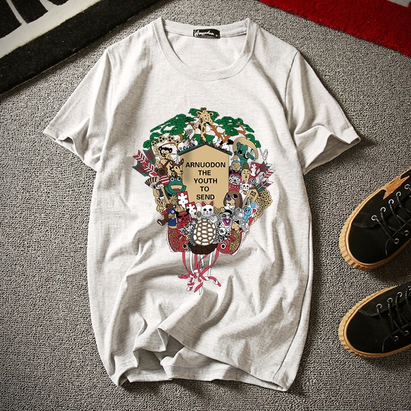 Мъжки летни тениски с интересни изборажения в сив, черен, зелен бял цвят 