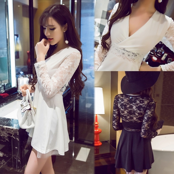 Дамска къса рокля с дантелени ръкави