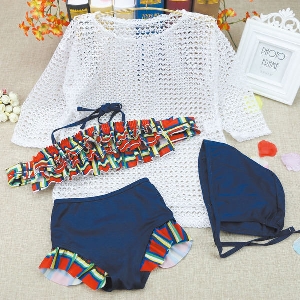 Детски летен бански комплект за момичета от три части включваща и блузка
