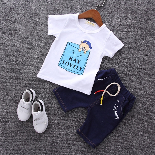 Детски летен памучен комплект за момчета тениска и къси панталони