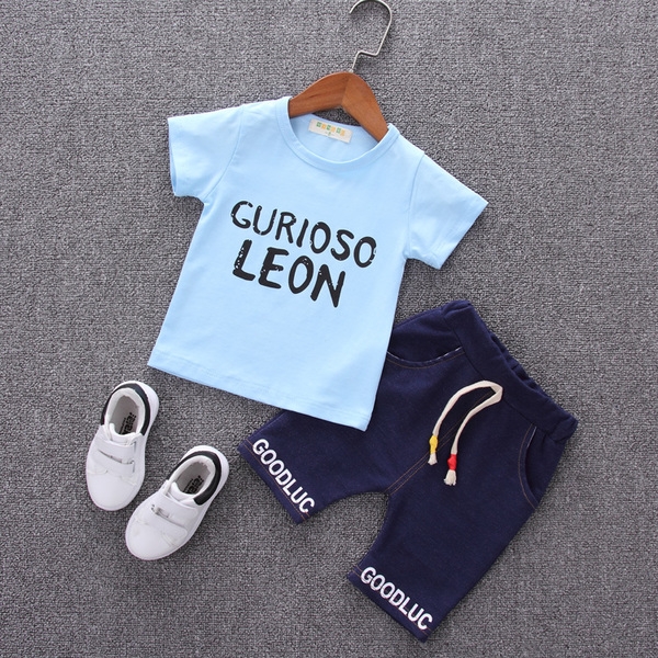 Детски летен памучен комплект за момчета тениска и къси панталони