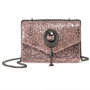 Дамска брокатена блестяща луксозна малка чанта с дълга дръжка верижка