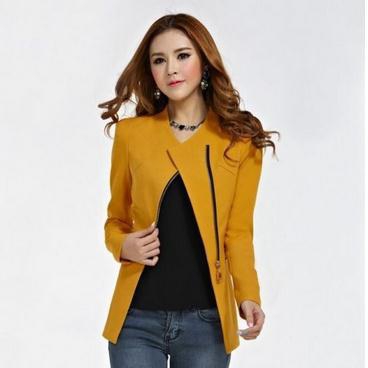 Дамско есенно и зимно памучно палто с ципове в три цвята червено, черно, жълто