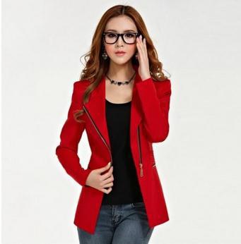 Дамско есенно и зимно памучно палто с ципове в три цвята червено, черно, жълто