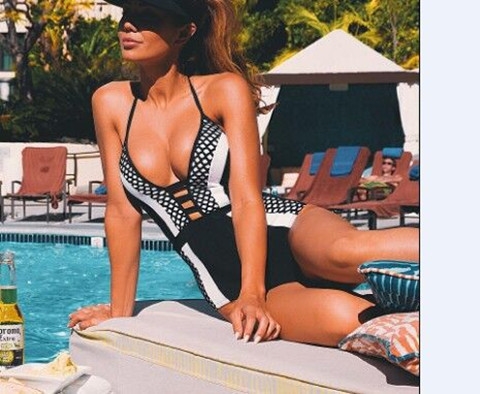 Дамски цял бански комбинация от два цвята 