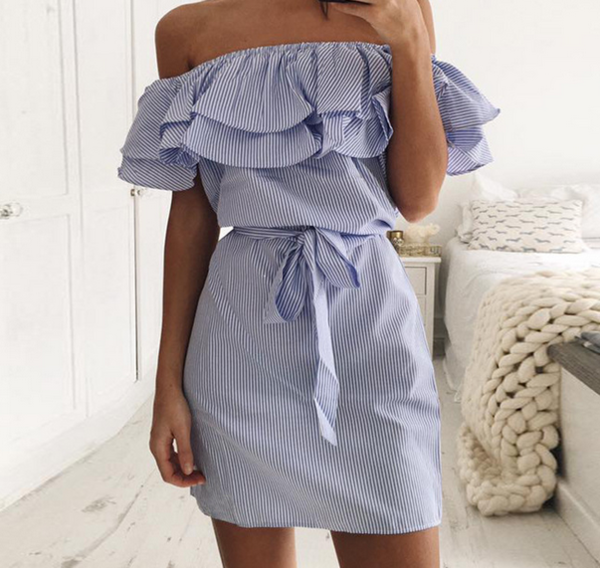 Дамска лятна къса рокля с коланче: Зелена Синя Розова