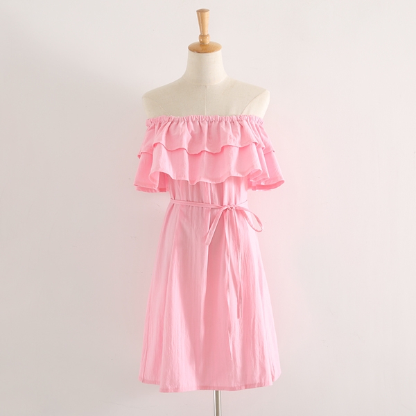 Дамска лятна рокля без презрамки с воали 