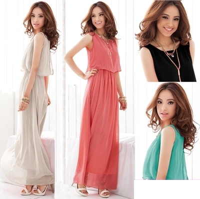 Дамска шифонена лятна дълга рокля: 4 цвята