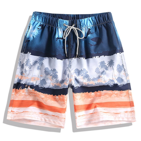 Плажни шарени  дълги мъжки шорти с връзка 