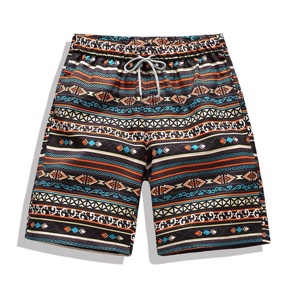 Летни мъжки плажни шорти с връзка в кафяв цвят 