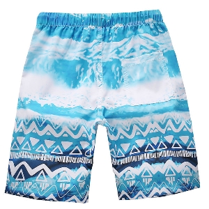 Мъжки сини  бързосъхнещи плажни шорти с връзка 