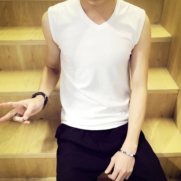 Мъжки памучни потници в черен и бял цвят