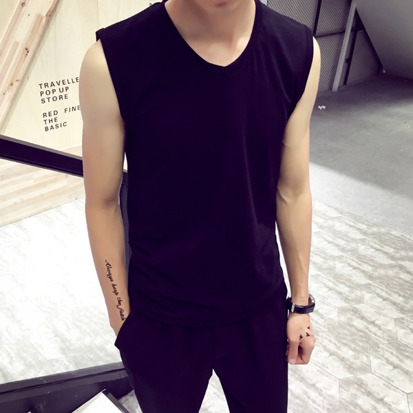 Мъжки памучни потници в черен и бял цвят