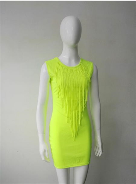 Дамска лятна рокля с ресни в неонови цветове