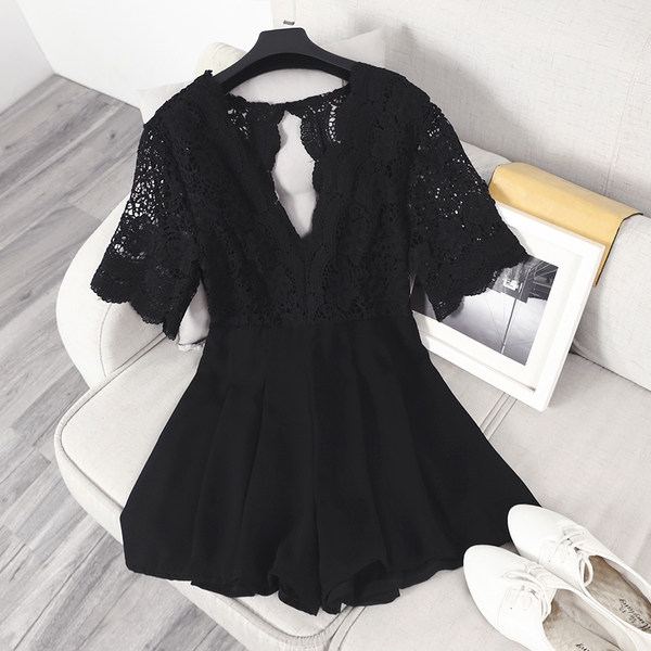 Дамски дантелен летен гащеризон с дантела: Розов Бял Черен