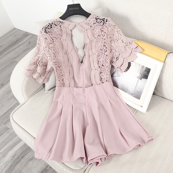 Дамски дантелен летен гащеризон с дантела: Розов Бял Черен