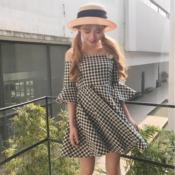 Дамска лятна къса карирана рокля: Червена и Черна