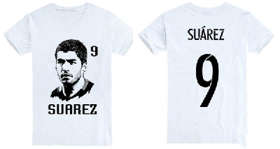 Специални фен футболни тениски за феновете на Барселона и звездите на Каталунците с номер и изображения на Суарес, Меси, Неймар