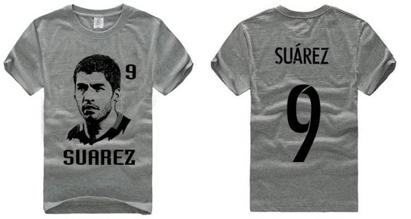 Специални фен футболни тениски за феновете на Барселона и звездите на Каталунците с номер и изображения на Суарес, Меси, Неймар