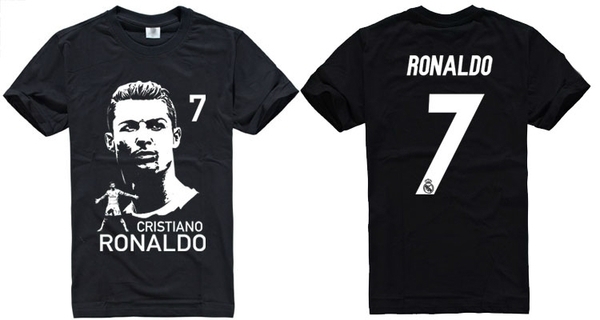 Фен тениски на кралския клуб Реал Мадрид и неговите звезди Роналдо, Гарет Бейл и Родригес