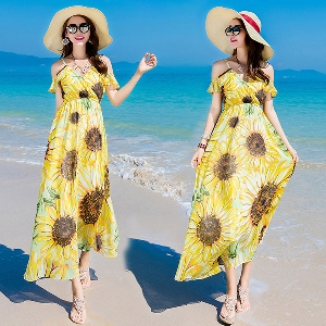 Κυρίες καλοκαίρι άνετα σιφόν φόρεμα με ένα εντυπωσιακό floral μοτίβο «Ηλιοτρόπιο»