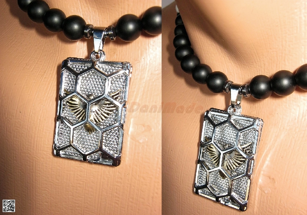 Мъжки гердан от естествени камъни бял и черен Оникс - DM-1033