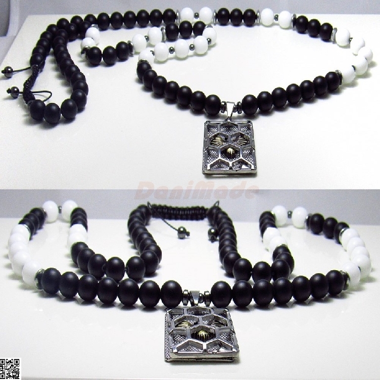 Мъжки гердан от естествени камъни бял и черен Оникс - DM-1033