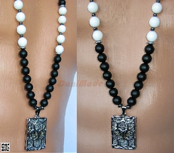 Мъжки гердан от естествени камъни бял и черен Оникс - DM-1033