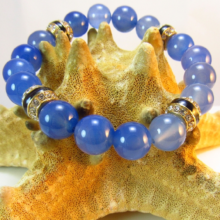 Дамска гривна от естествени камъни Аквамарин - DM-2263