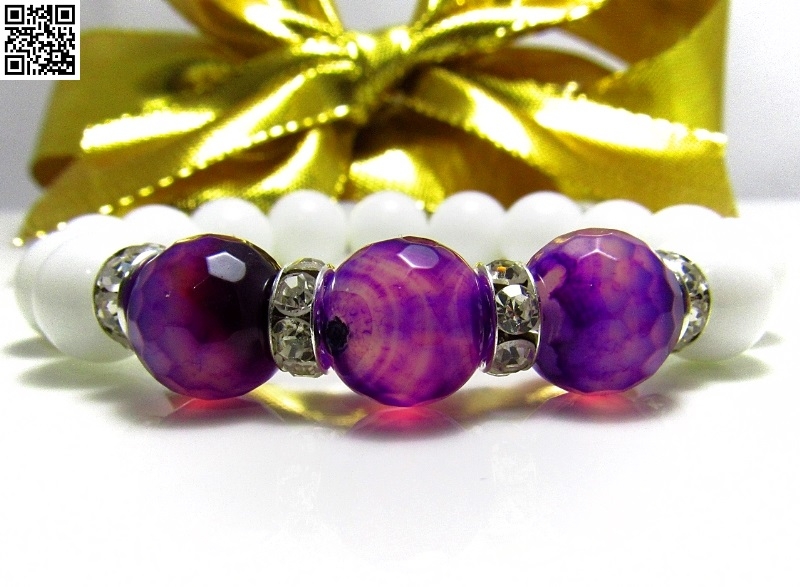 Дамска гривна от естествени камъни Ахат и бял Оникс - DM-2235