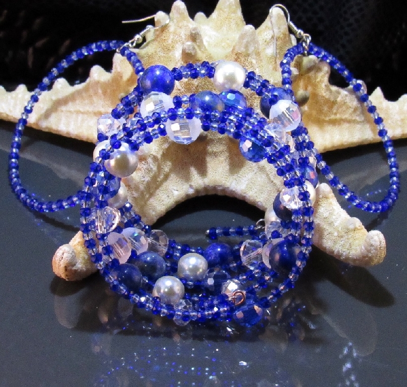 Комплект уникална дамска гривна и обеци от Лазурит - DM-2019