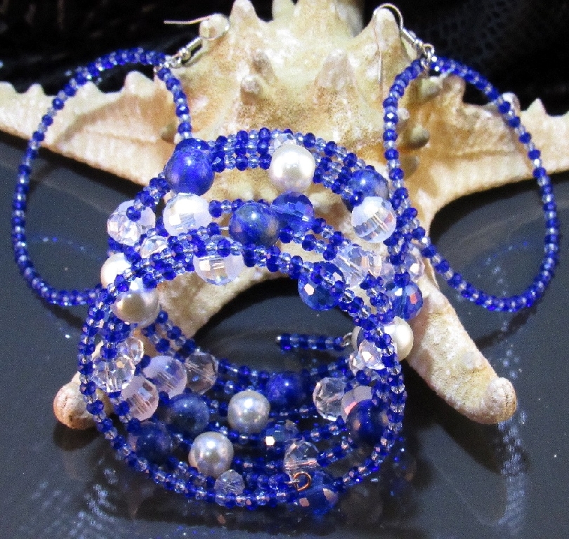 Комплект уникална дамска гривна и обеци от Лазурит - DM-2019