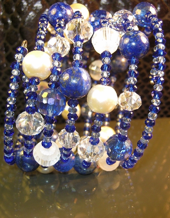 Комплект уникална дамска гривна и обеци от Лазурит - DM-2019