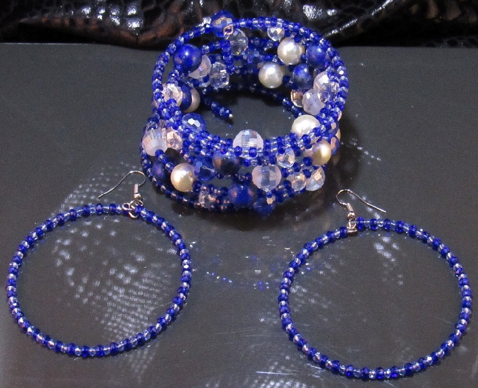 Комплект уникална дамска гривна и обеци от Лазурит - DM-2019