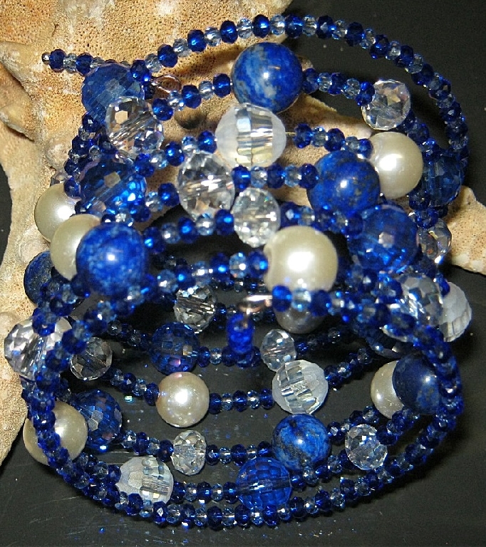 Комплект уникална дамска гривна и обеци от Лазурит - DM-2019